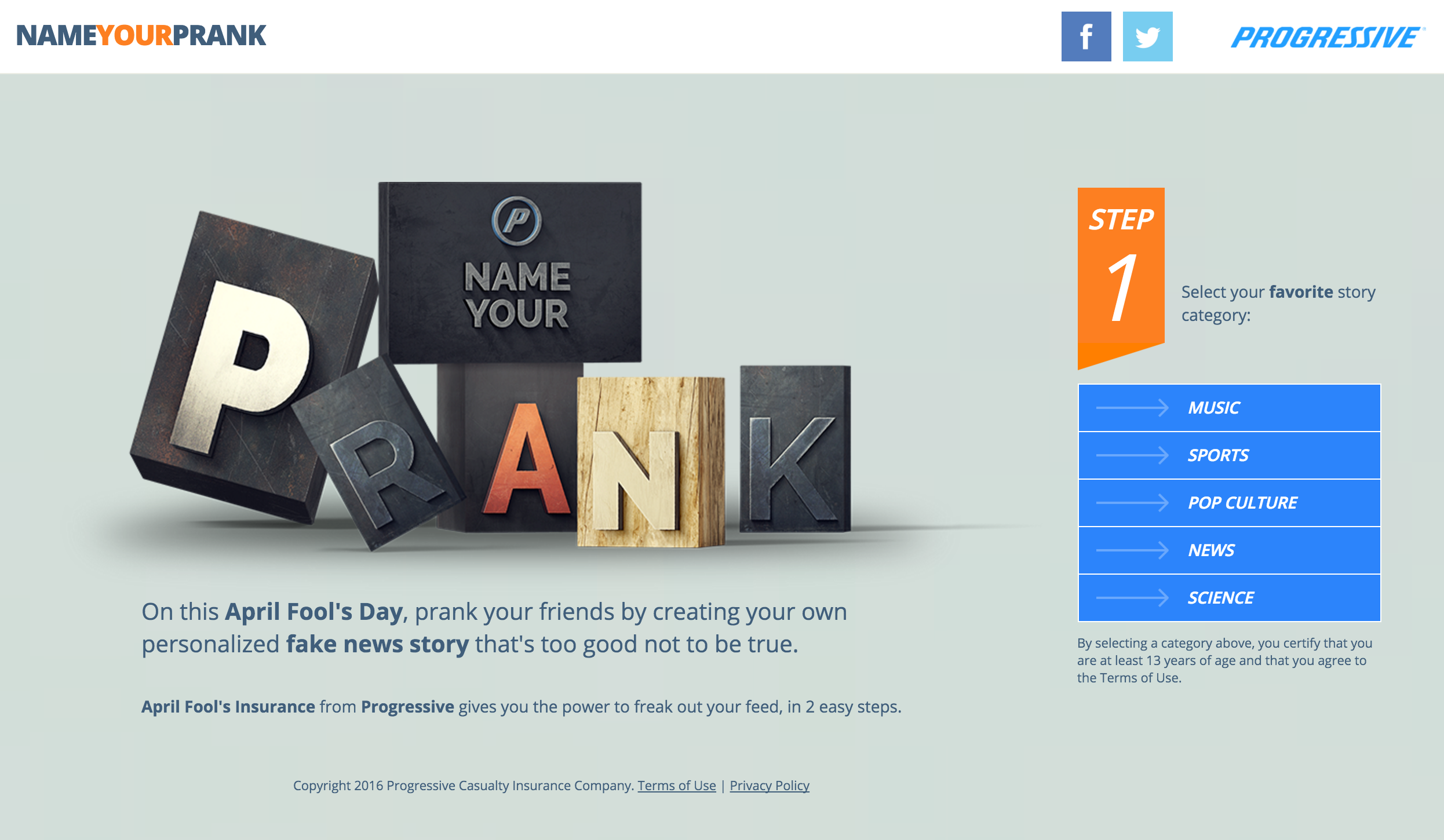 Name Your Prank, step 1, pick a story category