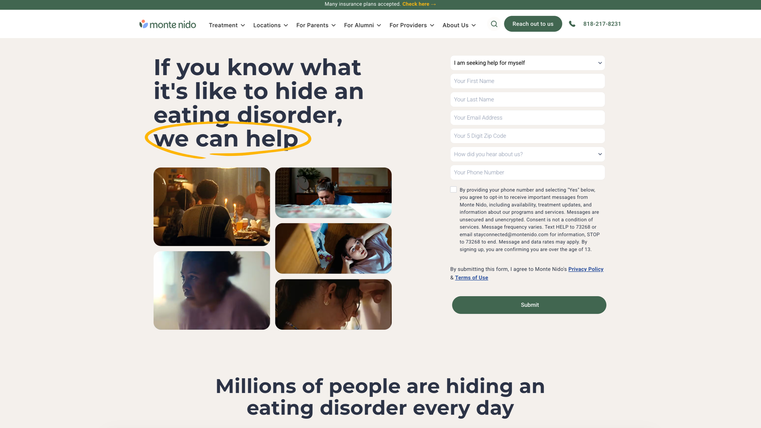 Monte Nido ‘Hidden’ campaign landing page