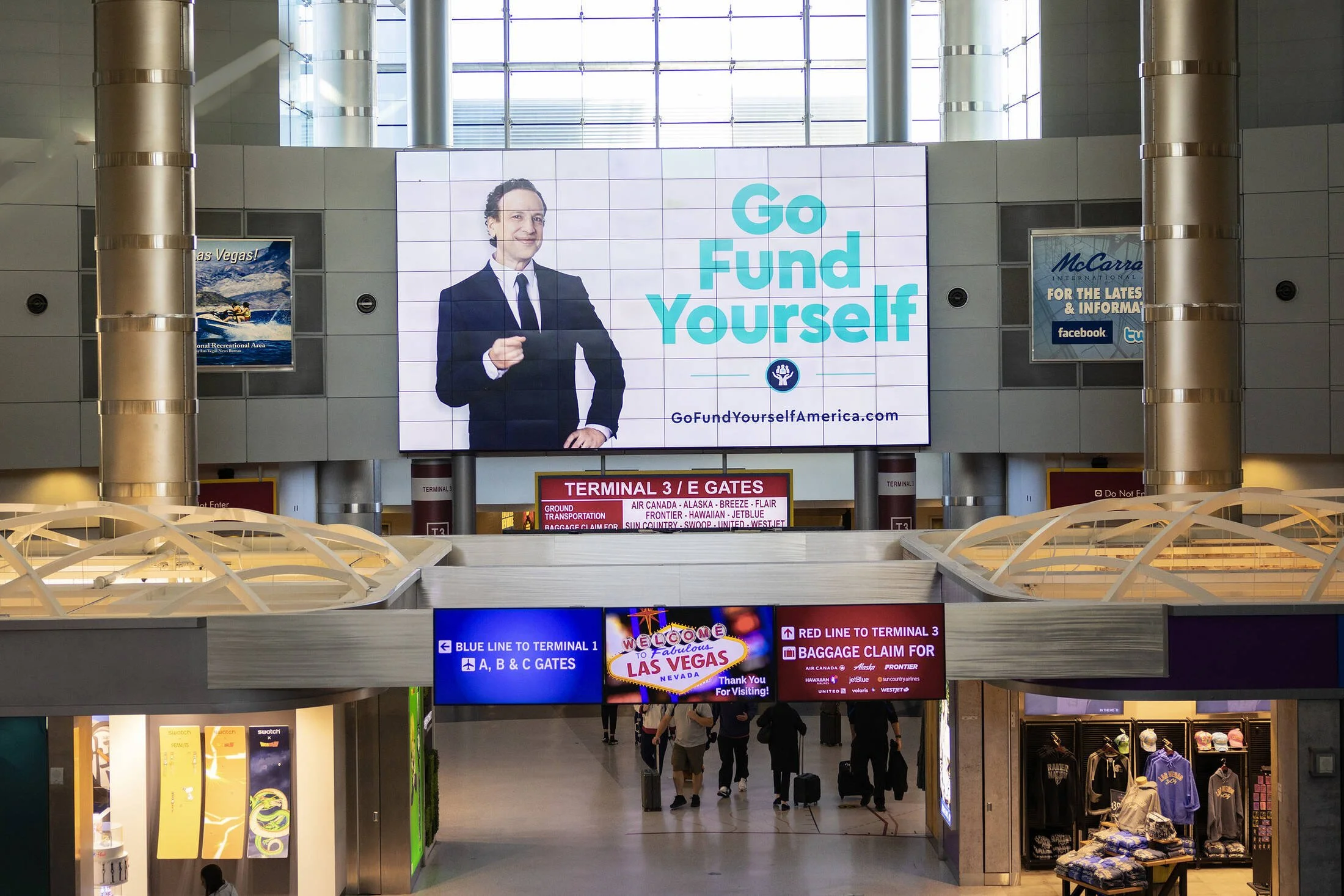 Go Fund Yourself billboard in the Las Vegas airport